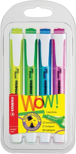 4 surligneurs Stabilo swing cool couleurs assorties