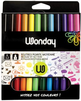 12 feutres pointe moyenne Wonday