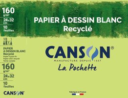 10 feuilles de papier dessin blanc Canson recyclé 24x32cm 160g